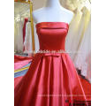 High Quality Strapless Satin Long Evening Dress Lace Up Back Long Train Evening Ball Gown